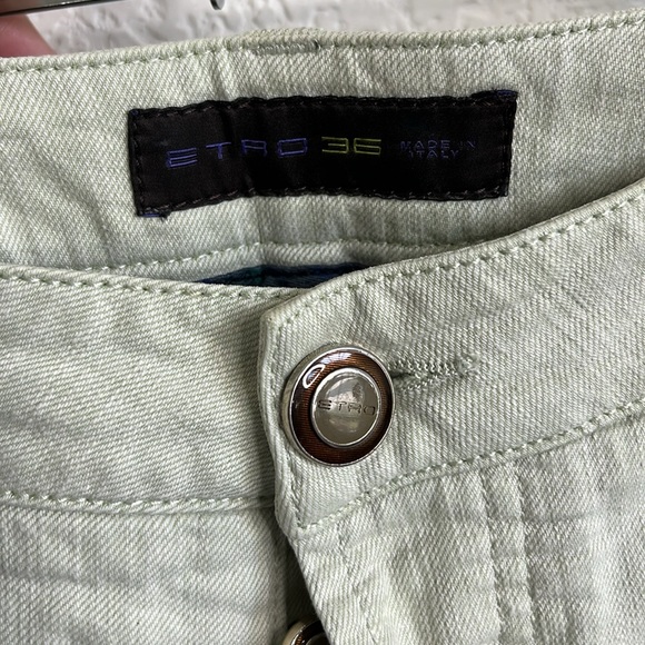 Etro Cotton Mint Branded Leather Straight Leg Denim Jeans - Picture 4 of 14
